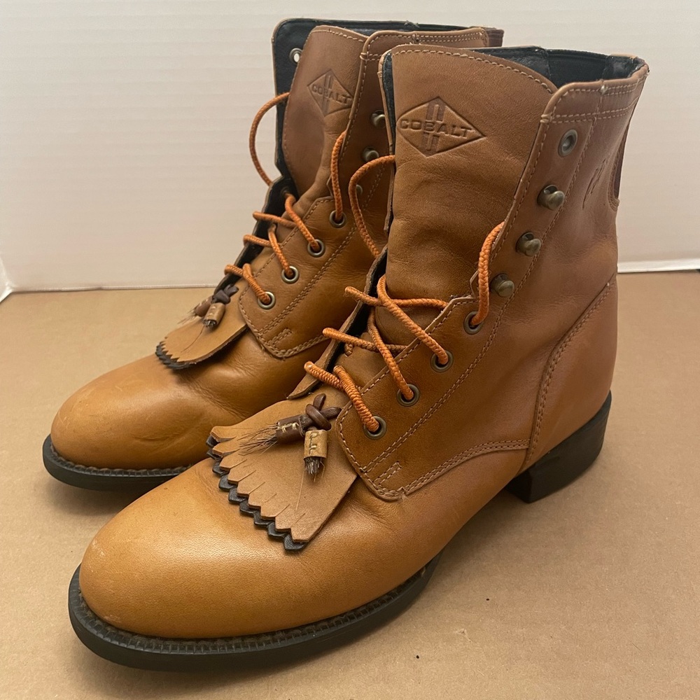 ARIAT Cobalt Lacer Riding Cowboy Boot Womens Size 7.5 33471 Tan Tassell EUC